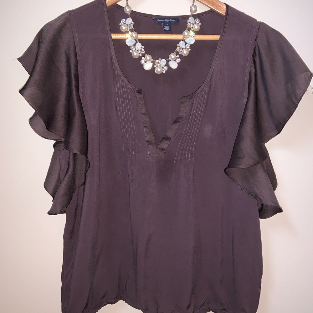 Eggplant Ruffled Sleeve Top